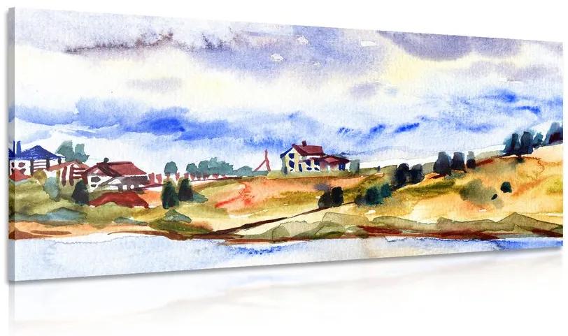 Obraz akvarelová dedinka Varianta: 120x60