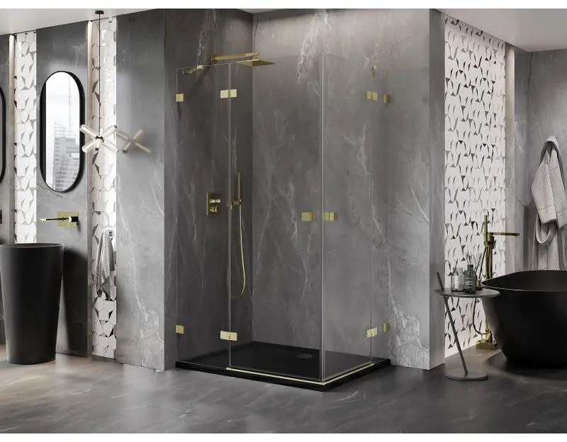 Mexen Lunar Duo, výklopný sprchový kút 110 x 75 cm, 8mm číre sklo, zlatý matný profil, 834-110L-075P-55-00