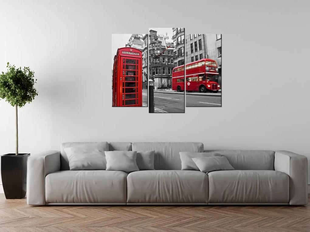 Gario Obraz s hodinami Telefónna búdka v Londýne UK - 3 dielny Rozmery: 90 x 30 cm