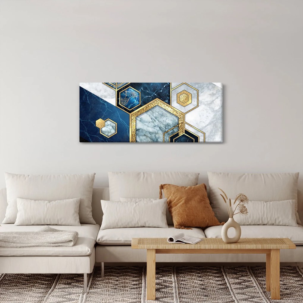 Obraz - Mramorové hexagóny (120x50 cm)