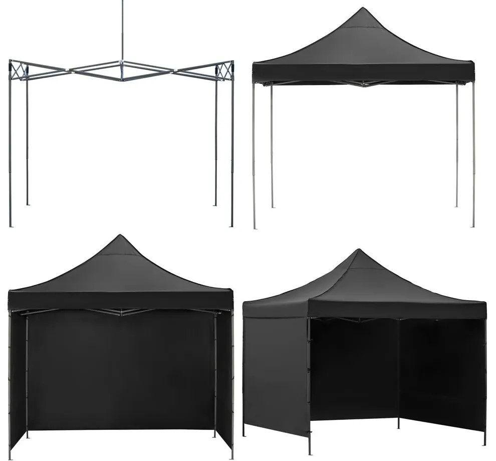 Nožnicový stan 3×3 m – záhradný pavilón pre veľtrhy, expresné akcie a catering, čierny Springos GP0004