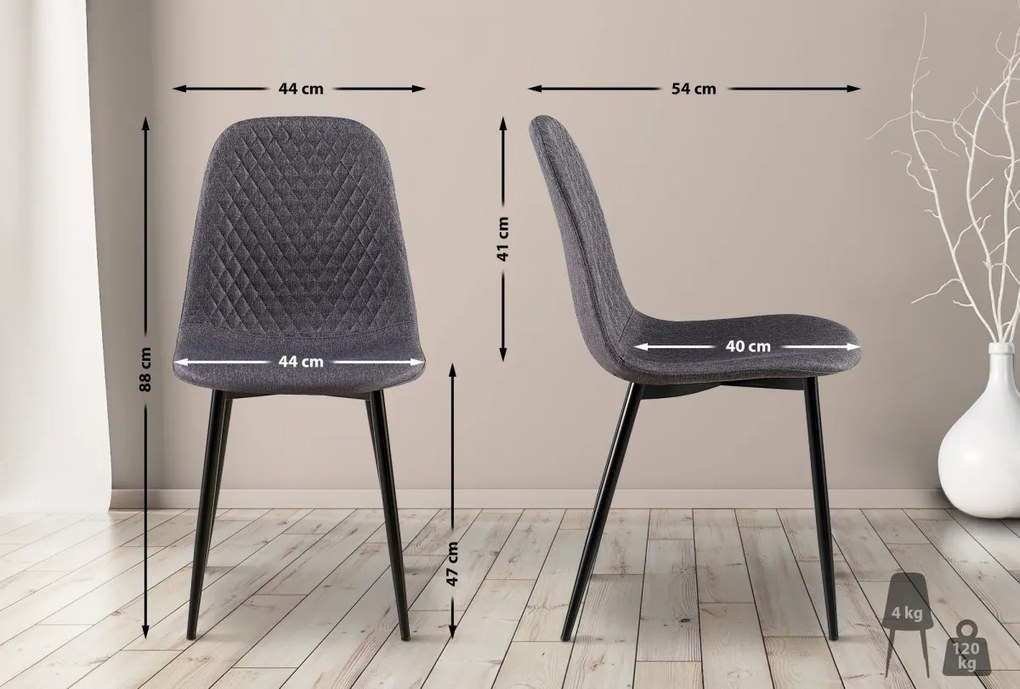 4x Stolička Giverny látka - tmavosivá