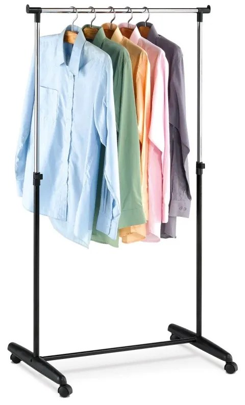 Stojan na šaty, jednoramenný, černá barva, kov / plast, chrom