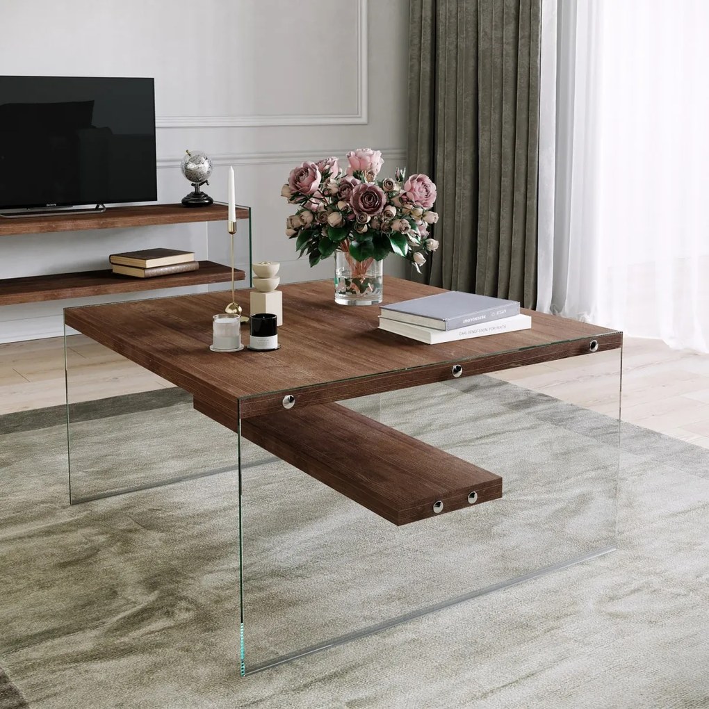 Konferenční stolek GLASS 75 cm ořech