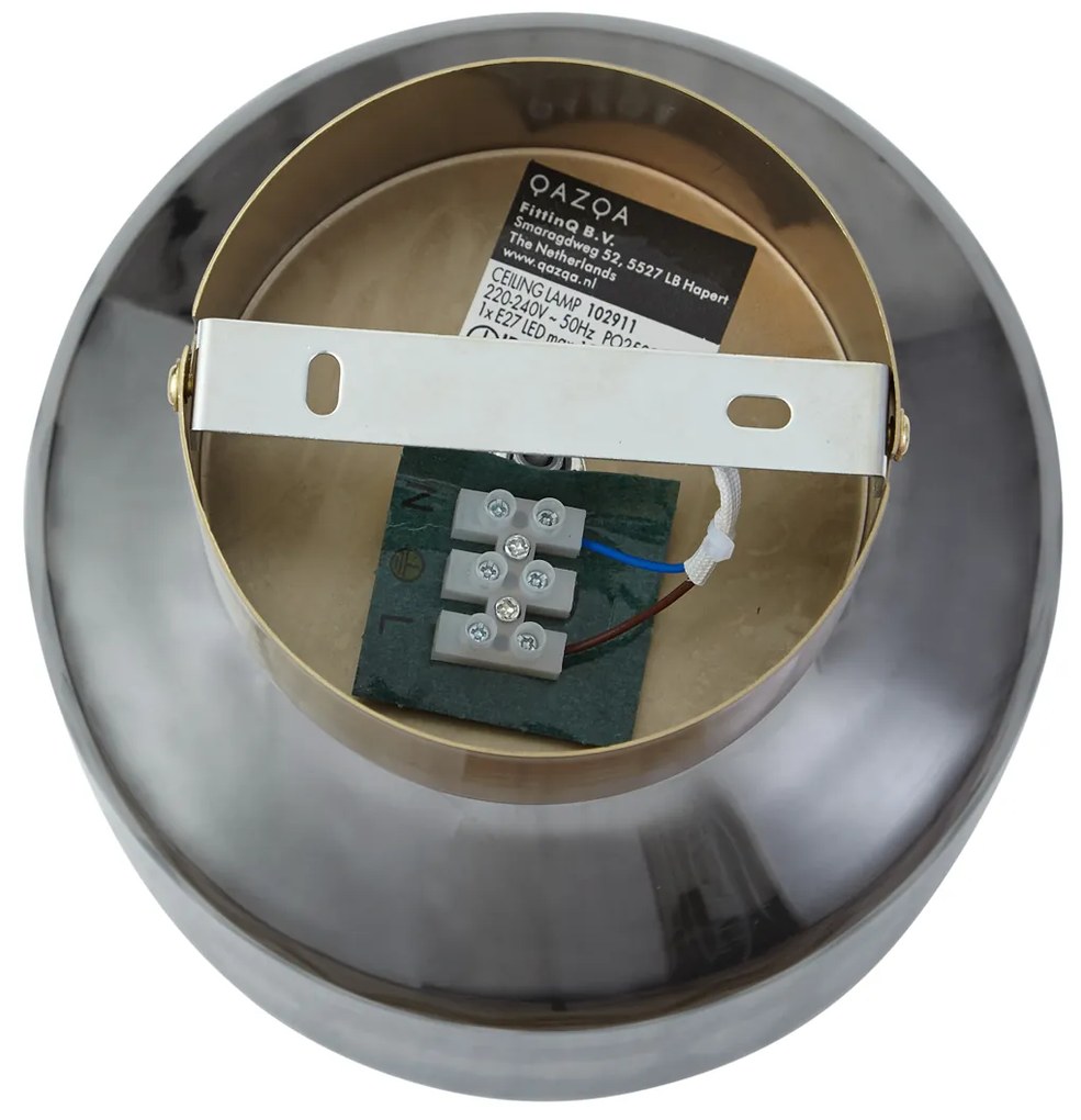 Moderné stropné svietidlo mosadzné s dymovým sklom - Stiklo