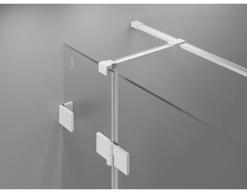 Mexen Lunar T, pravý výklopný sprchový kút 140 x 120 cm, 8mm číre sklo, biely profil, 834T-140-120-20-00-P