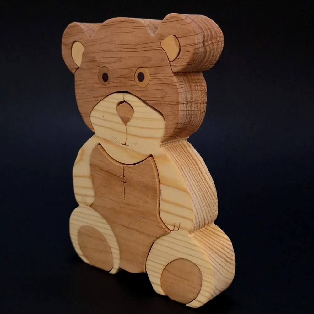 AMADEA Drevené puzzle medveď, masívne drevo dvoch druhov drevín, 15 cm