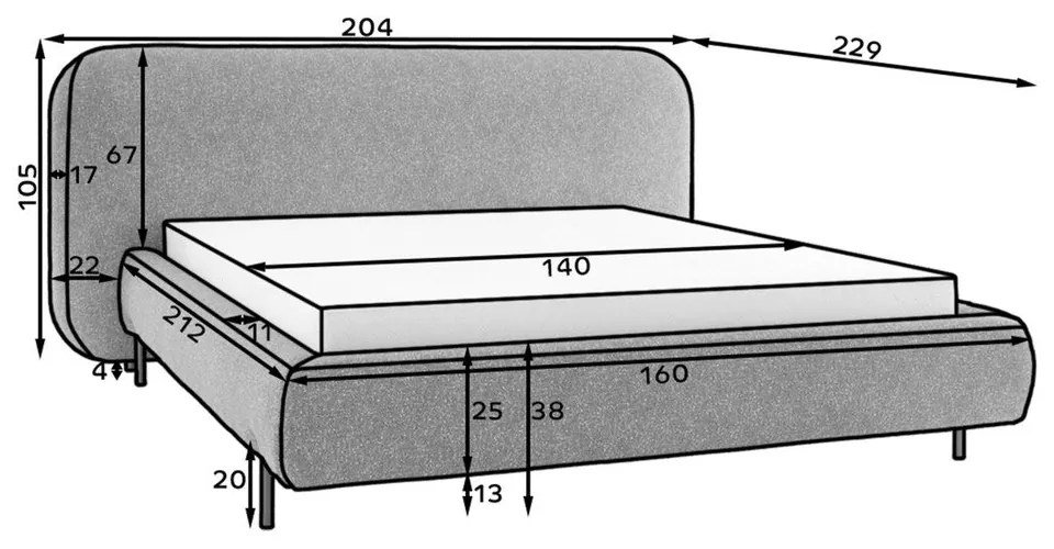 Modrá čalúnená dvojlôžková posteľ s úložným priestorom s roštom 140x200 cm Pointt – ELTAP