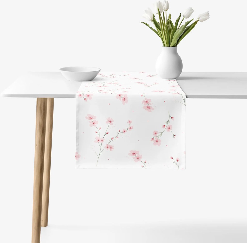 Goldea behúň na stôl 100% bavlnené plátno - kvitnúce sakury 50x160 cm