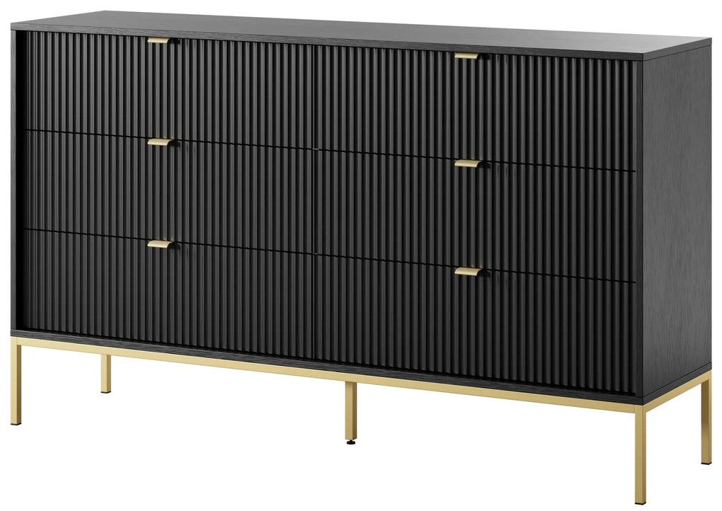 Komoda Nova 154 cm so zásuvkami čierna/zlatá