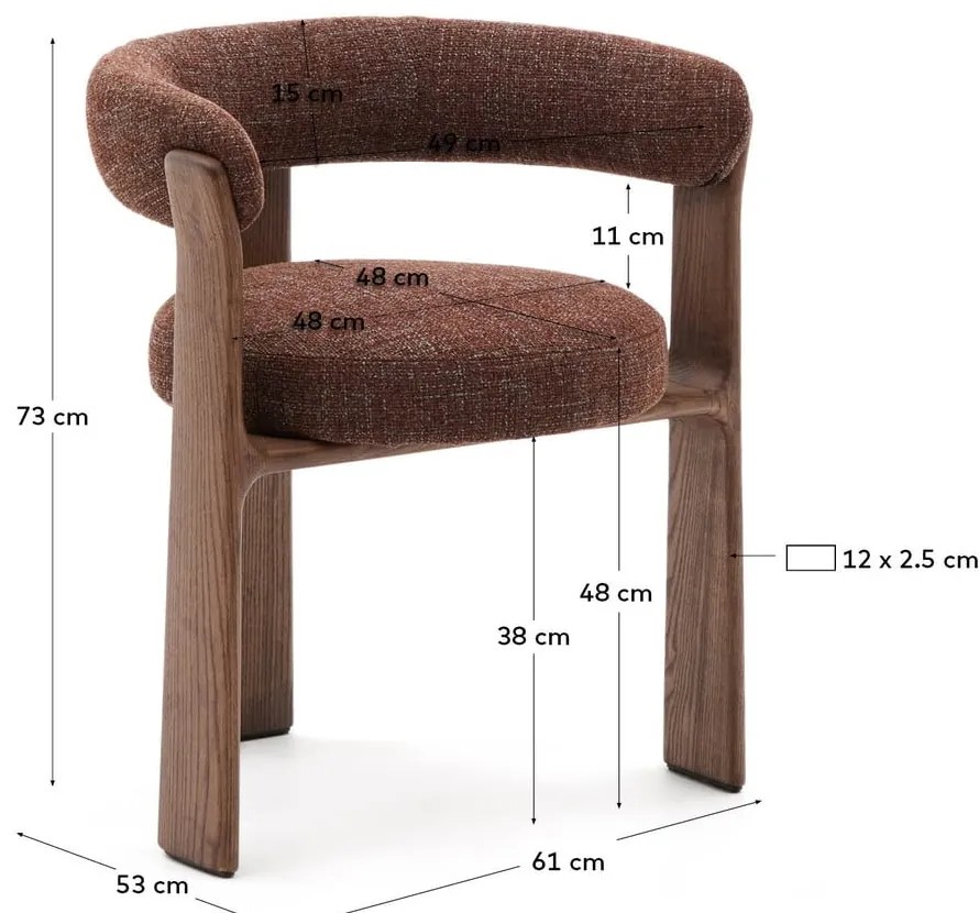 Hnedé jedálenské kreslo s podrúčkami z jaseňového dreva Granite – Kave Home