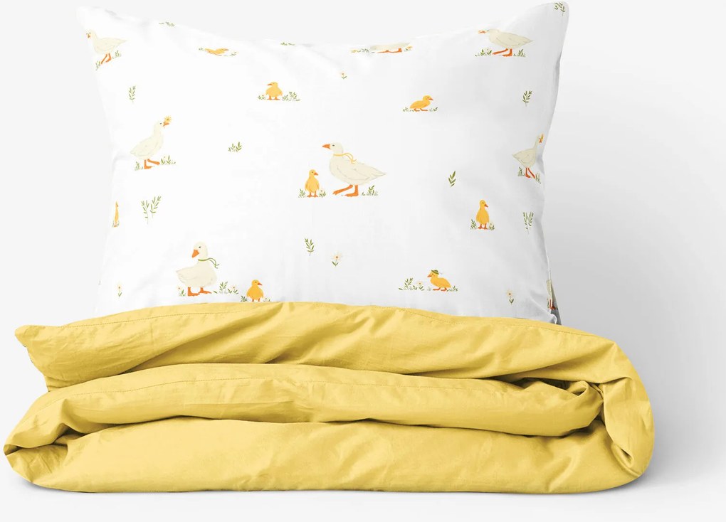 Goldea veľkonočné bavlnené posteľné obliečky duo - kačice so žltou 200 x 200 a 2ks 70 x 90 cm