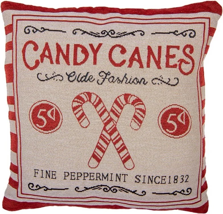 Béžovo-červená obliečka na vankúš s lízankami Candy Christmas Rustic - 44*44 cm