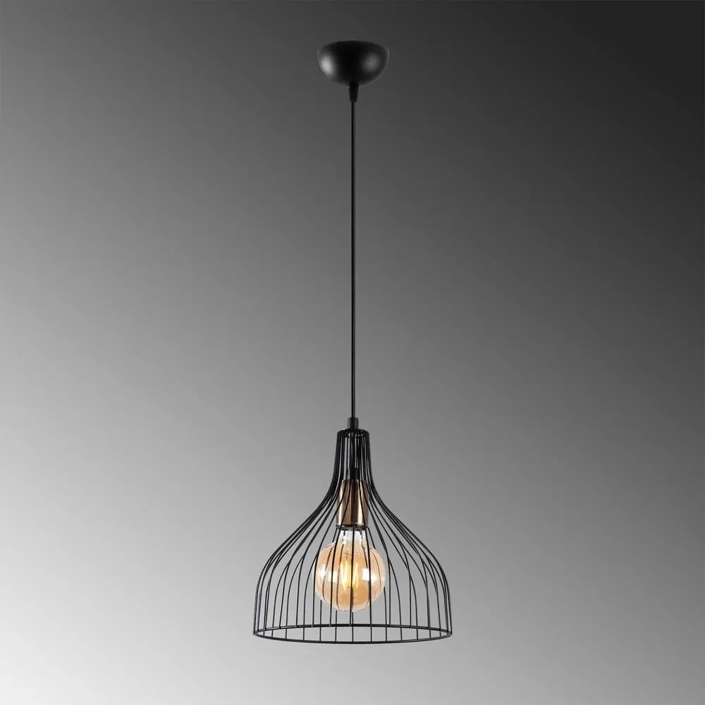 Čierne závesné svietidlo s kovovým tienidlom ø 25 cm Cafu – Opviq lights