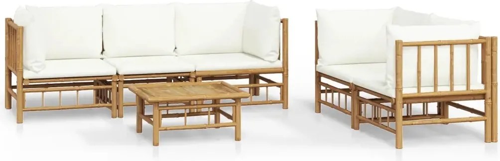 vidaXL 6-dielna sada záhradného nábytku, krémové vankúše, bambus