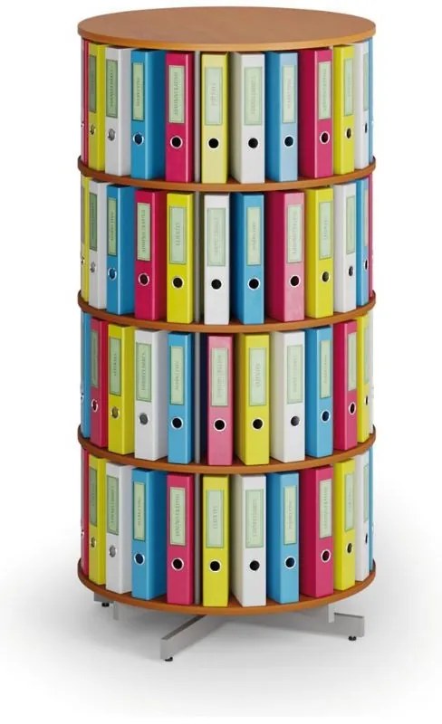 Otočný regál na zakladače, 4 poschodia, čerešňa