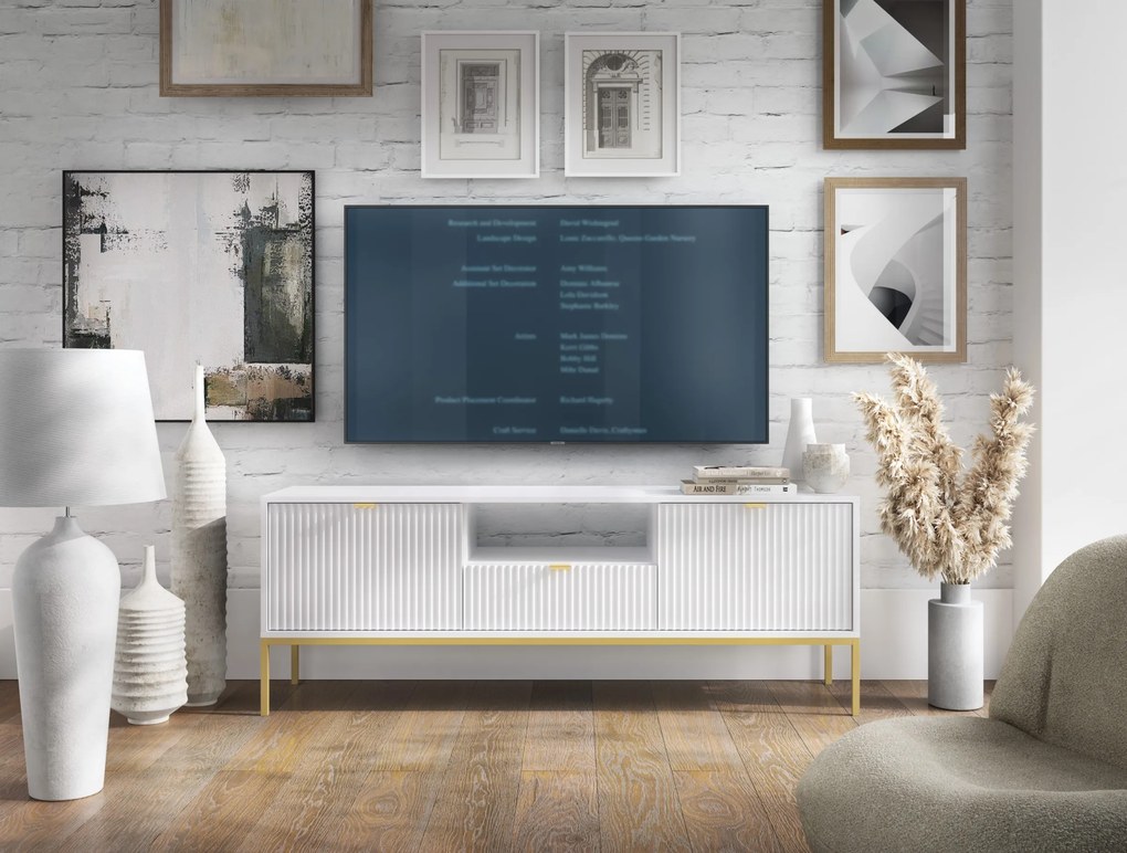 Televízny stolík Nova 154 cm biely/zlatý