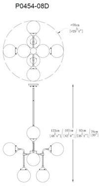 Čierno-strieborný luster RIANO 76 cm s priehľadným tienidlom