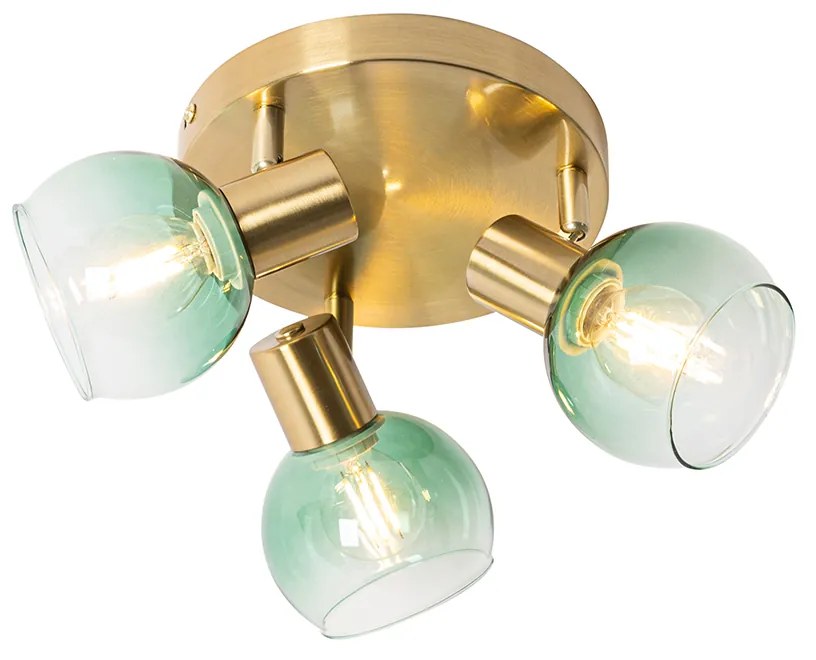 Art Deco Stropné svietidlo zlaté so zeleným sklom 3-svetelná - Vidro