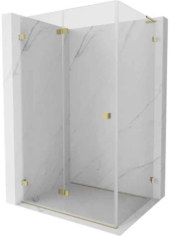 Mexen Lunar-F L, skladací sprchový kút ľavý 100 x 80 cm, 8mm číre sklo, zlatý profil, 836L-100-080-50-00-L