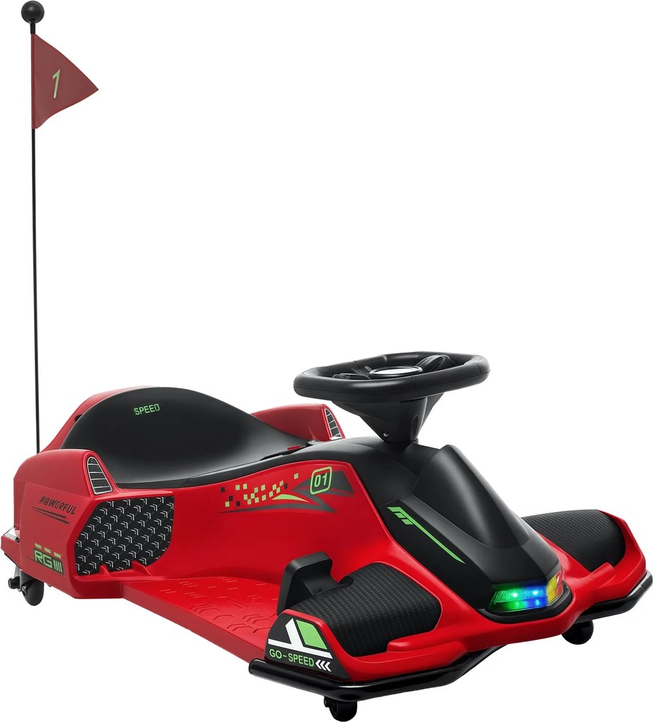 HOMCOM Detský Elektrický Go-Kart 12V 3-8km/h Drift Kart s Drift Režimom, Spomalený Štart, Go-Kart so Svetlami a Hudbou, Bezpečnostným Pásom pre Deti v