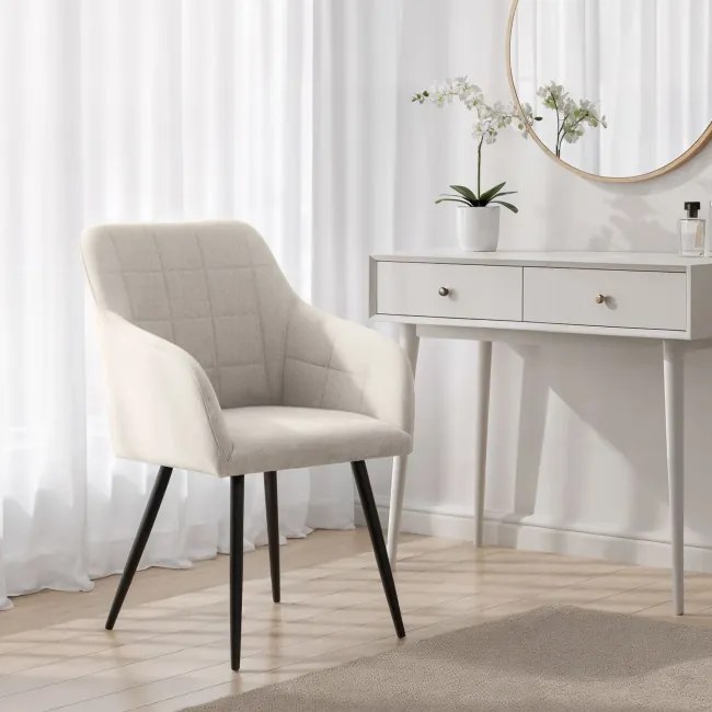 Sada šiestich jedálenských stoličiek LUXANO Lumos zamatové, krémové / čierne nohy (6 ks)