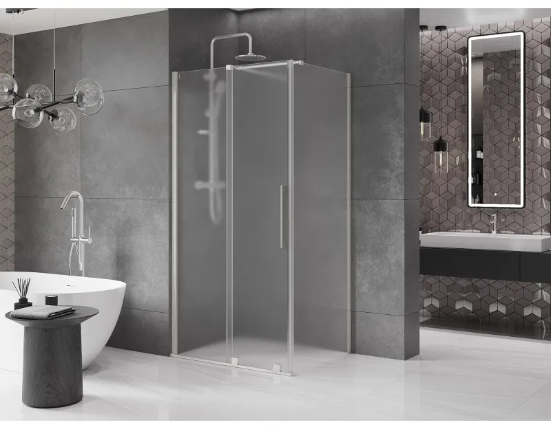 Mexen Velar, sprchový kút s posuvnými dverami 130 x 85 cm, 8mm sklo námraza, brúsená oceľ, 871-130-085-31-97