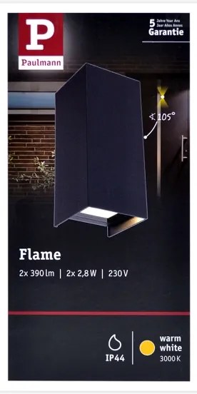 Paulmann 94326 - 2xLED/2,8W IP44 Vonkajšie nástenné svietidlo FLAME 230V