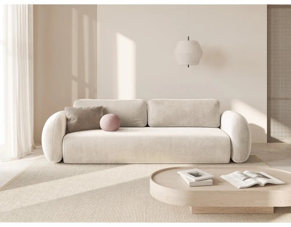Krémovobiela zamatová rozkladacia/s úložným priestorom pohovka 262 cm Tonale – Cosmopolitan Design