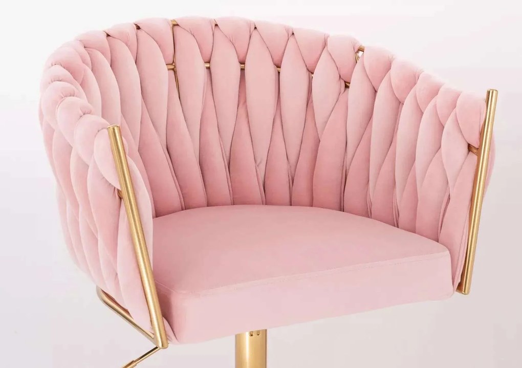 LuxuryForm DESIGN Barová stolička NORDEN VELUR na zlatom tanieri - ružová