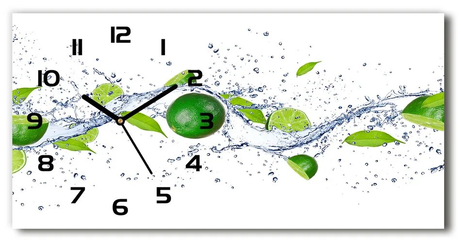 Vodorovné Sklenené hodiny na stenu tiché Limetky a voda pl_zsp_60x30_f_43956192