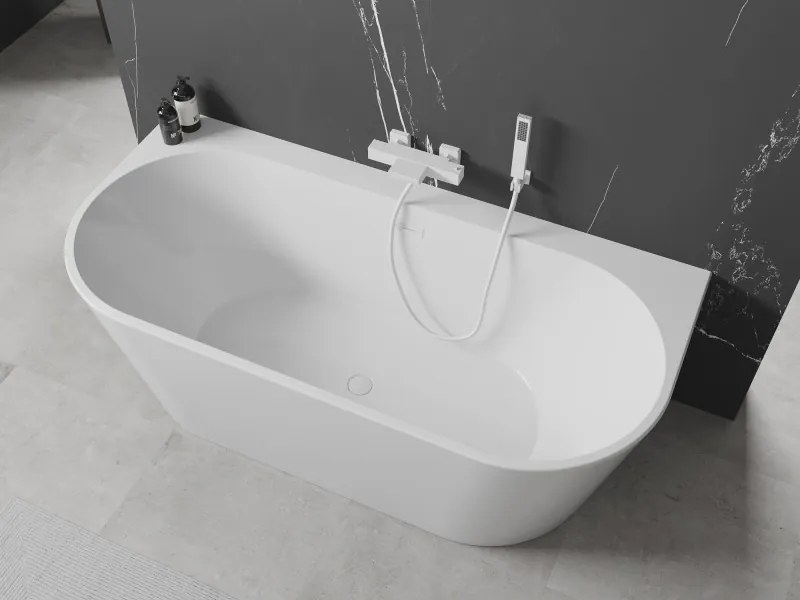 Mexen Oval+, voľne stojaca vaňa ku stene 170 x 80 cm, biela lesklá, biely prepad, 52681708000-20