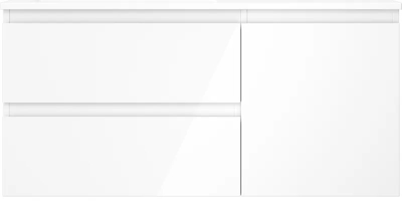 Mexen Orio, kúpeľňová skrinka 100 cm s ľavým umývadlom Otis, 2S, 1D, biela lesklá, 91A13-10047-3-BBFFF00-W18L00