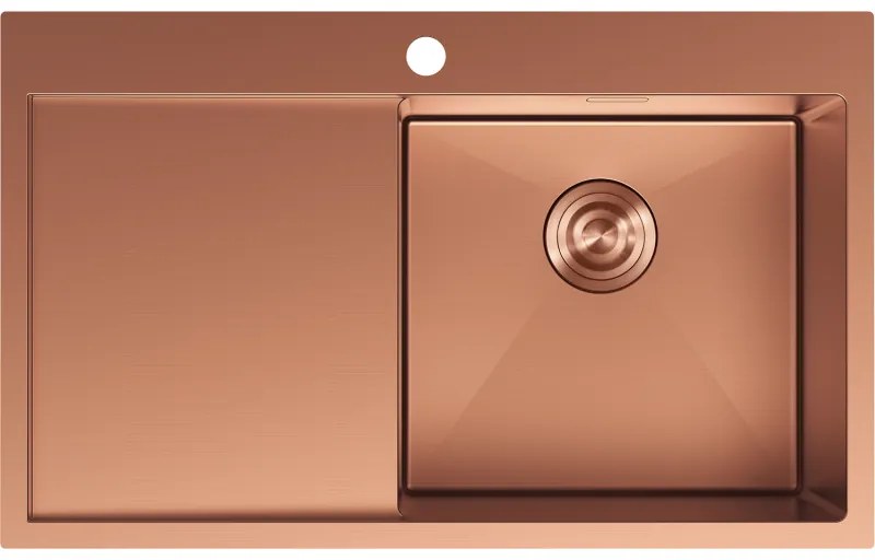 Mexen Exar, 1-komorový nerezový drez s odkvapkávačom, pravý, 780 x 480 mm, brúsená meď, 6434781010P-65