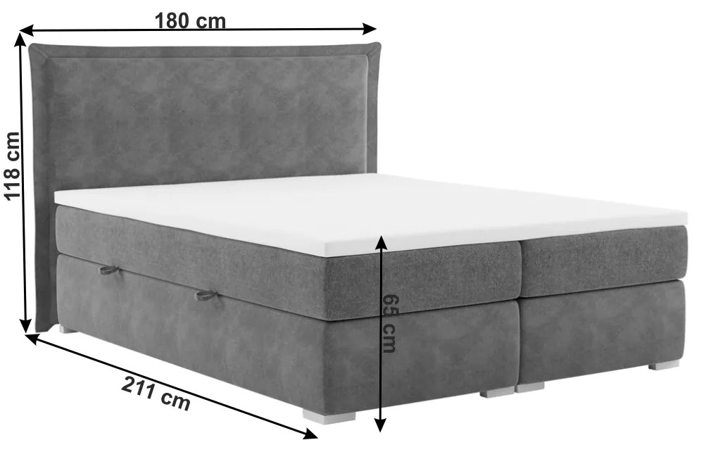 Tempo Kondela Posteľ boxspring, sivá, 180x200, MEGAN