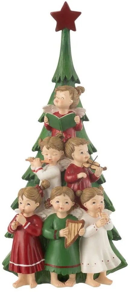 Červeno-zelený stromček so spievajúcimi anjelikmi Angel Choir - 16*17*35 cm