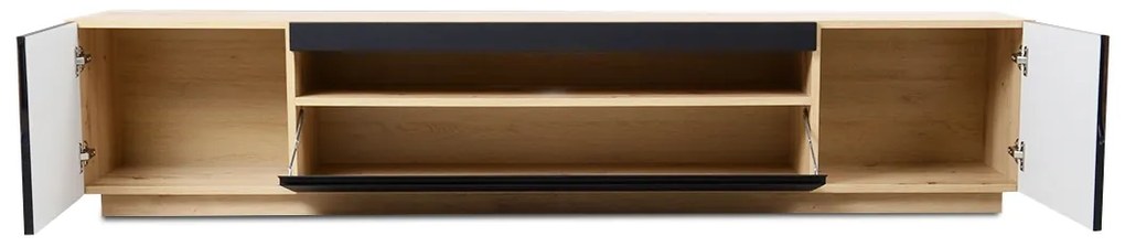 TV stolík Loftia 200 cm s otvorenou policou - dub artisan / čierny mat