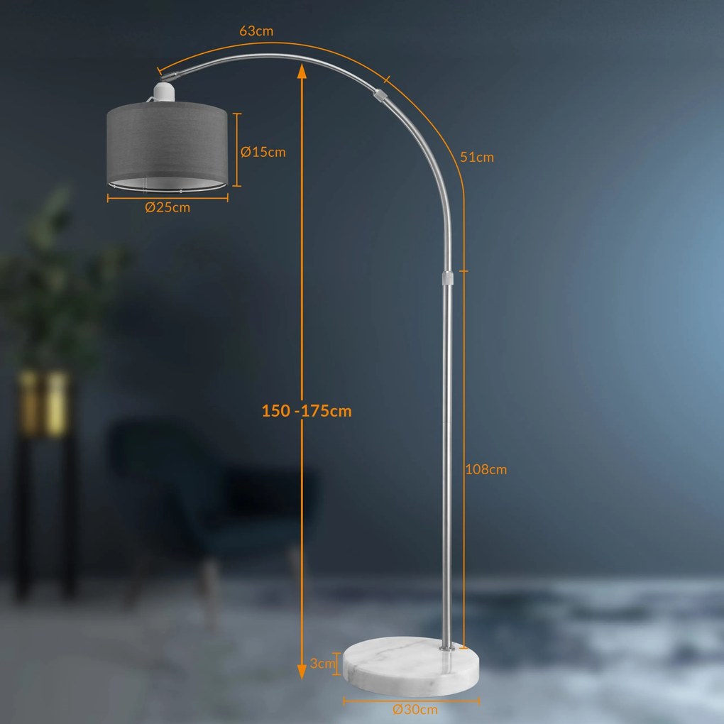 InternetovaZahrada Oblúková stojanová lampa s mramorovou základňou