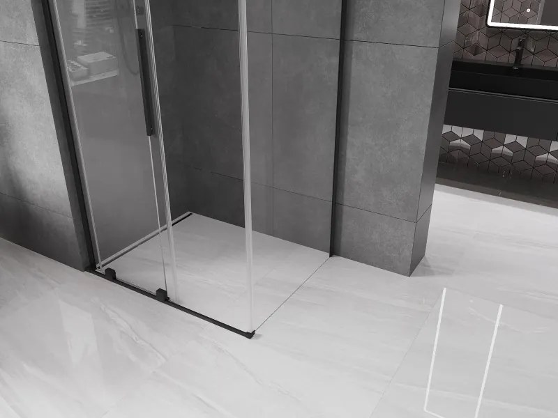 Mexen Velar L, sprchový kút s posuvnými dverami 90 x 75 cm, 8mm číre sklo, čierna matná, 871-090-075-03-70