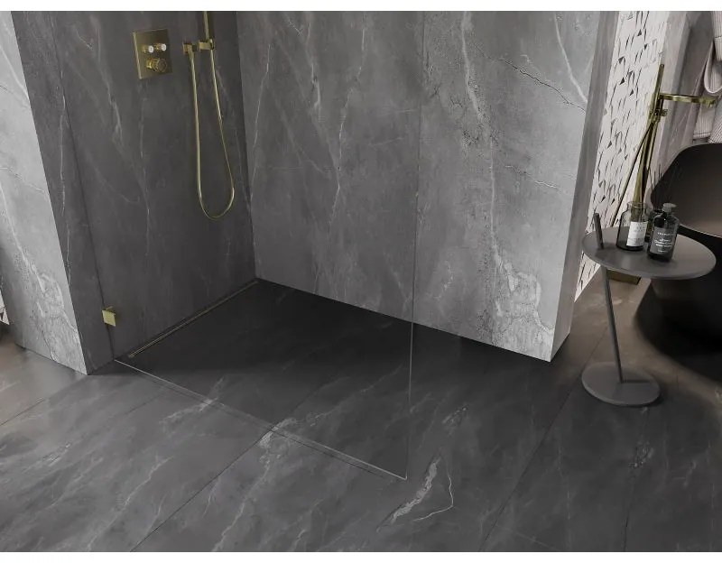 Mexen Lunar sprchová stena ľavá 90 x 200 cm, 8mm číre sklo, zlatá matná, 830-090-000-55-00-L