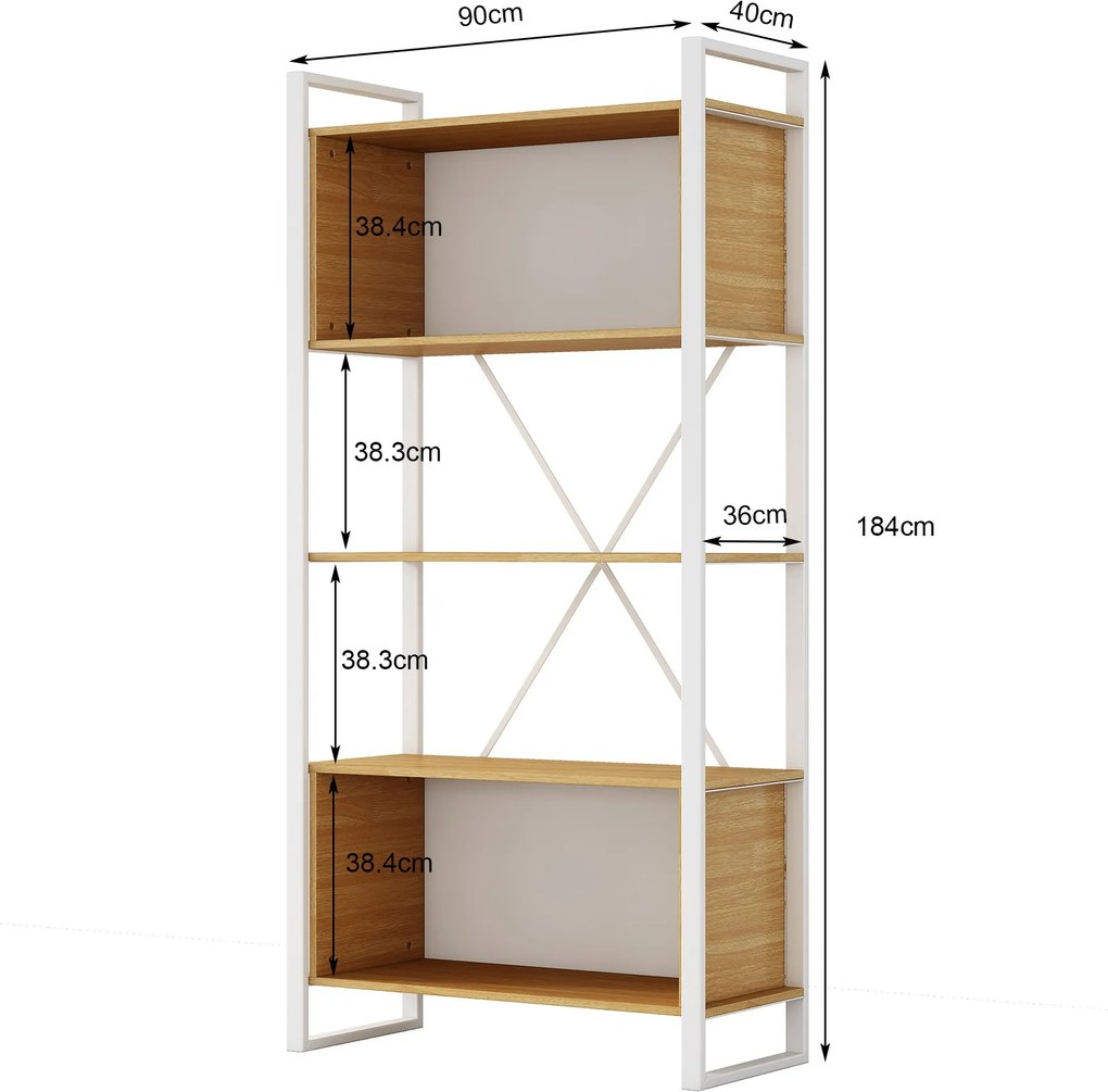 Vysoký kancelářský regál Houseland Nuvia Stack 90 cm dub/bílý