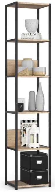 Kovový regál 40 cm, 6 políc, čierny / dub sonoma