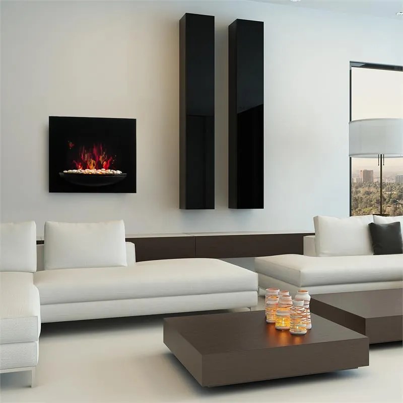 Klarstein Feuerschale, elektrický krb, 1800 W, nástenný, ilúzia plameňov, dekoračné kamene, čierny