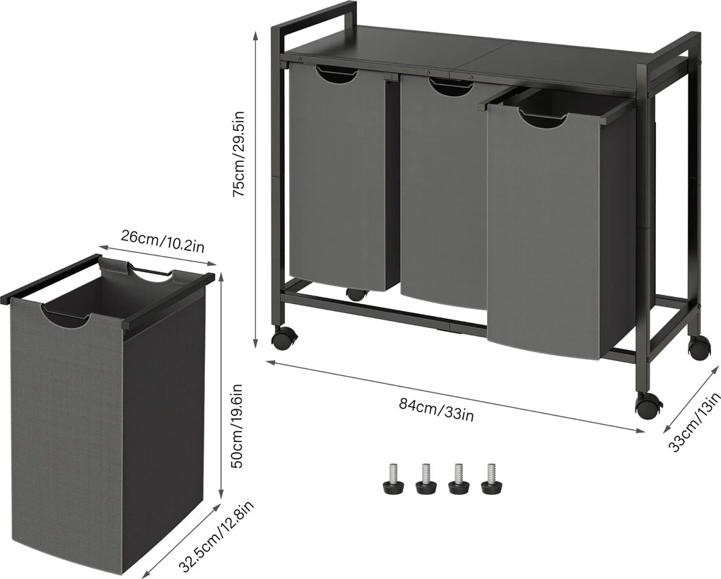 Koš na prádlo Houseland Endy 120 l šedý/černý