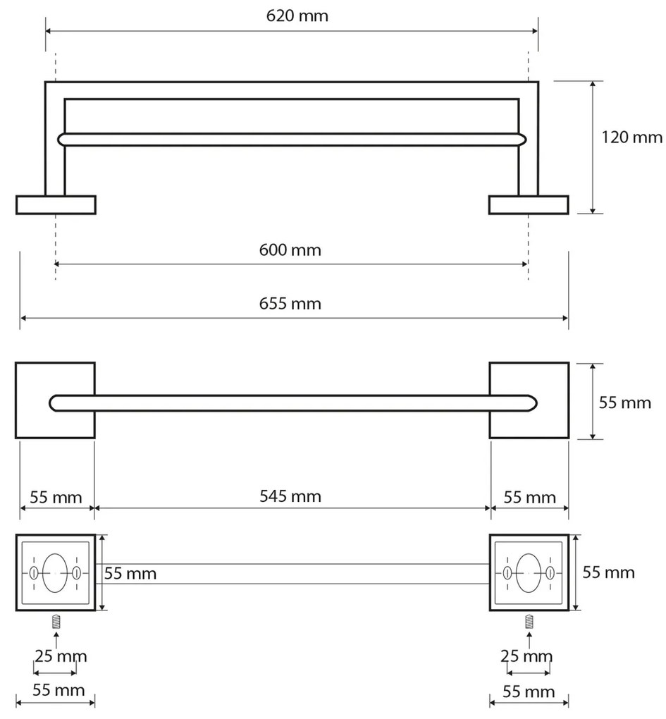 SAPHO XQ404 X-Square dvojitý držiak na uteráky 65cm , strieborný