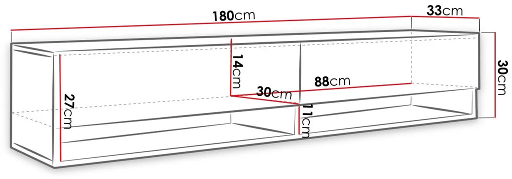 TV stolík/skrinka Aldesia 180 (wotan + čierny lesk) (osvetlenie led rgb farebné). Vlastná spoľahlivá doprava až k Vám domov. 1053721