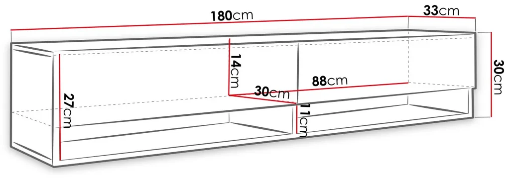 TV stolík/skrinka Aldesia 180 (wotan) (osvetlenie led rgb farebné). Vlastná spoľahlivá doprava až k Vám domov. 1053713