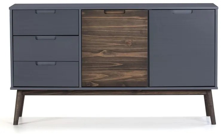 Antracitová/tmavohnedá nízka komoda z borovicového dreva 140x80 cm Nussa – Marckeric