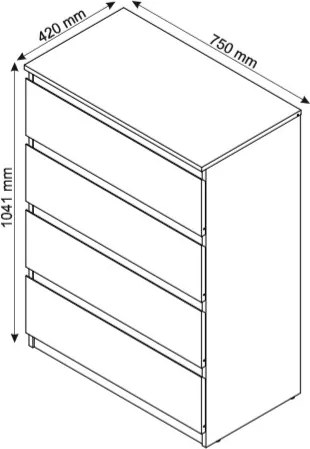 Komoda so 4 zásuvkami Carlos, šedý beton, 75 cm