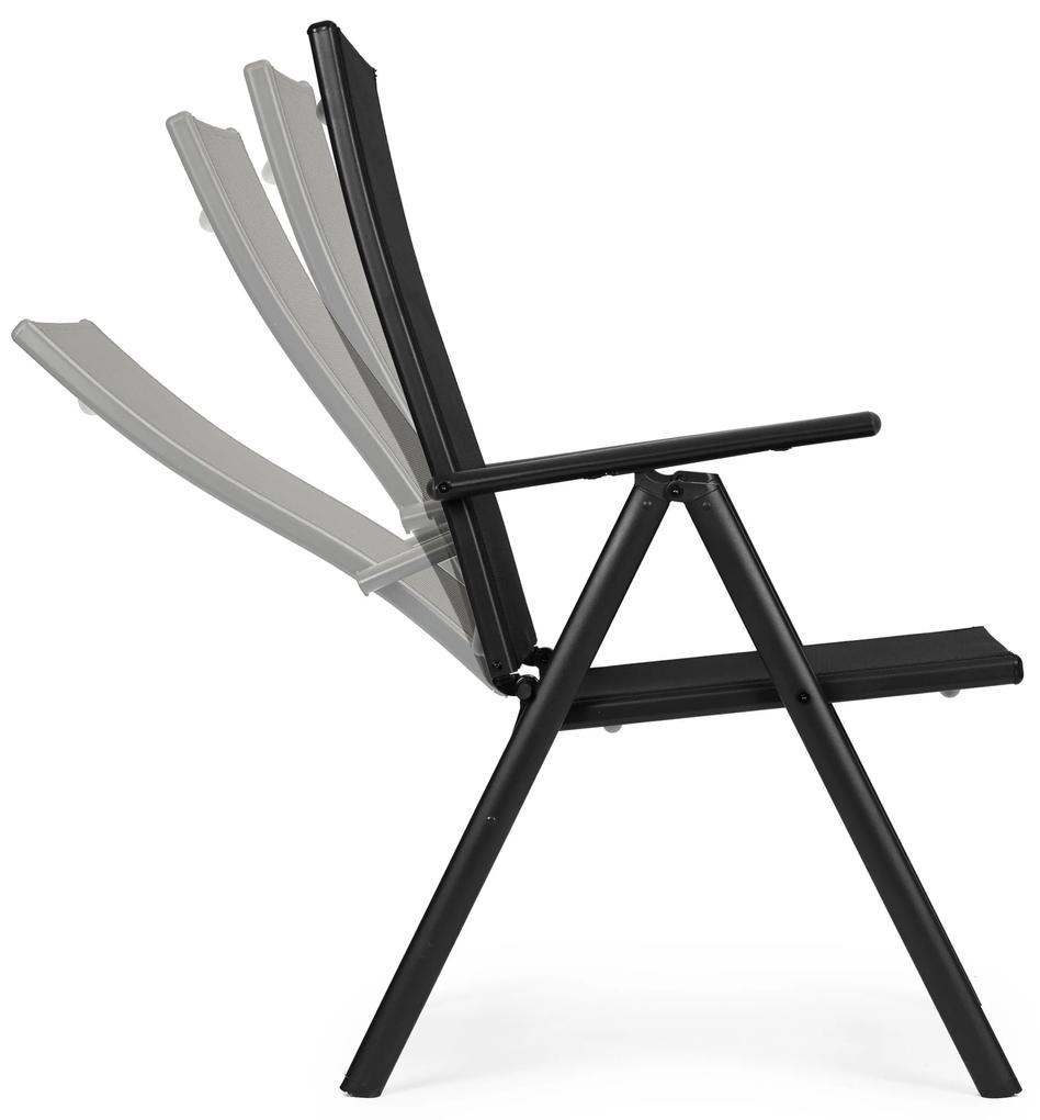 Sada 2 skladacích oceľových záhradných stoličiek s nastaviteľným operadlom ModernHome - čierna